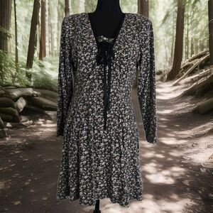 Vintage 90s Y2K Mini Dress Ditsy Floral Tie Chest Whimsigoth Cottagecore